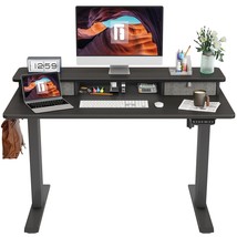 Height Adjustable Electric Standing Desk With Double Drawer, 48 X 24 Inch Stand  - £352.34 GBP