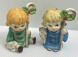 Vintage LEFTON Christmas Boy SHEPHERD with Lamb Figurine Japan 3 Inches Lot Of 2 - £12.69 GBP