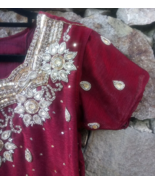 Maroon Kurta Kurti Salwar Pant Set Womens Indian Pakistani Sequin Tunic ... - £24.26 GBP