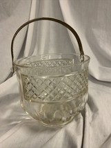 MCM Diamond Pattern Pressed Glass Ice Bucket with Hammered Metal Handle Barware - £6.87 GBP
