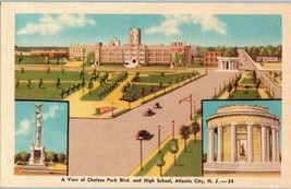 View of Chelsea Park Boulevard &amp; High School New Jersey Postcard - £8.73 GBP