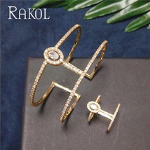 RAKOL New Arrival Round Shape Exquisite Micro Pave Cuff Bracelets Bangle & Open  - £27.06 GBP