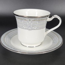 Noritake Cup &amp; Saucer Madison Court 4783 Japan White/Gray Gold Silver Rim VTG - £9.70 GBP