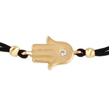 Kabbalah Black String Bracelet with Hamsa Hand of Fatima 14k Solid Gold Charm - £131.48 GBP