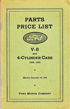 FORD MOTOR COMPANY Parts Price List V-8 AND 4-CYLINDER CARS 1928-1932 Re... - $13.49