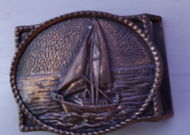 Vintage Solid Brass BTS Sailboat Belt Buckle Made In USA - $19.26