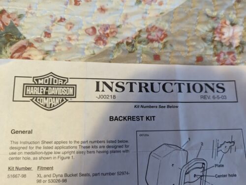 HARLEY DAVIDSON INSTRUCTION SHEET Backrest Kit. J00218 Many kits/ in photo - $3.95