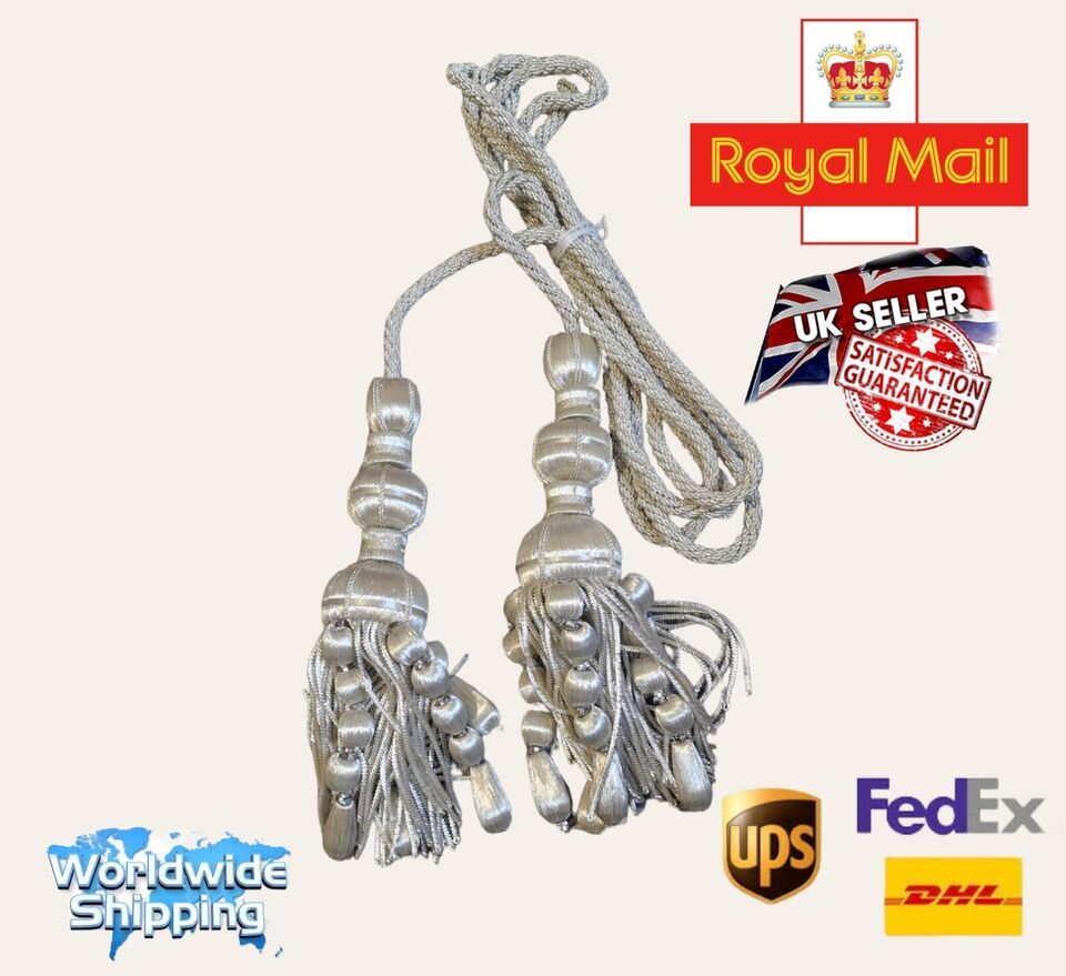 Primary image for French Tassel Silver Shiny Tassels pair with shiney rope Passementerie Tassels.