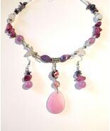 Pink Agate Amethyst Silver jewelry set necklace earrings Victorian pink ... - $115.49 CAD