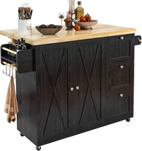 Ironck Rolling Kitchen Island Cart With Drop-Leaf Countertop, Barn, Black - $246.99