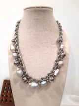 Vtg Necklace Whbm White House Black Market Silver Chain Pearl Sheen Beads Chunky - £12.34 GBP