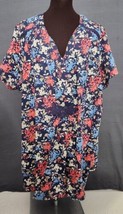 Woman Within Navy Blue Jersey Knit Tunic Top Floral Print Crochet Trim 4X NEW  - £18.34 GBP