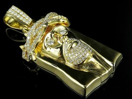 2 KT Rotondo Diamanti Finti Gesù Testa Ciondolo Uomo 14k Placcato Oro Giallo - £198.43 GBP