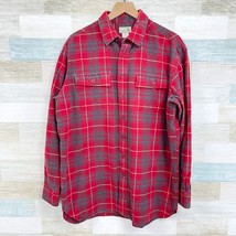 LL Bean Plaid Flannel Button Front Shirt Red Gray Vintage 90s Mens Large Tall LT - £40.04 GBP