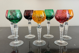Ajka Cut to Clear Cordial Glasses Multi Color Set of 7 - £118.33 GBP