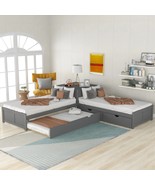 Gray Twin L-Shaped Platform Bed w/ Trundle - $12,561.78 MXN