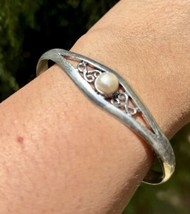 Handmade Cuff Bangle Bracelet Jewelry German Silver, Natural Pearl 3, Free Ship - £14.04 GBP