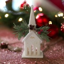 Vintage Plastic Church Ornament Kitschy Sugar Coated Christmas Glittery Pine  - £11.86 GBP