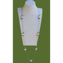 Faux Pearl Ball Bead Station Necklace 36&quot; Long Jewelry Single Strand Chain - £9.37 GBP