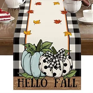 New Sunflower Fall Table Runner Floral Table Runner Rustic Buffalo Plaid Autumn  - $37.20