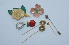 Vtg Enamel Flower Floral Pin Brooch Made In U.S.A Plus Others - £11.03 GBP