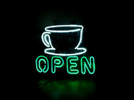 OPEN Coffee Cup Window Business Restaurant Neon Sign 16&quot;x14&quot; - £112.05 GBP