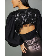 Current Air Black Sequin Beaded Back Cut Out Top Blouse NEW NWT $115 - £47.80 GBP