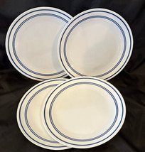 Corelle Bread Dessert Plates (4) Double Navy Blue Stripes 6-3/4&quot; Break R... - $22.00