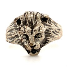 Vintage Signed Sterling Silver Carved Etched Fierce Lion Head Ring Band sz 8 3/4 - £33.05 GBP