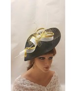 BLACK, &amp; GOLD Hat Fascinator Long Quill Feathers,Gold French Netting det... - £55.03 GBP