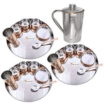 An item in the Pottery & Glass category: Prisha India Craft  Set of 3 Traditional Stainless Steel Copper Dinner Set of Th