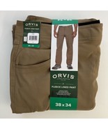 Orvis Men Fleece Lined Pants Tan Brown Size 38x34 - £14.95 GBP