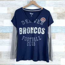 G-III Denver Broncos Mock Layered Thermal Tee V-Neck Blue Gray Women Size Medium - £11.76 GBP