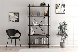 Lugo Walnut 5 Shelf Industrial / Modern Design Bookcase - £132.89 GBP