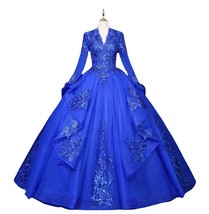 Beautiful Long Sleeve Quinceanera Dresses Deep V-neck Ball Gown Luxury Lace Embr - £298.99 GBP