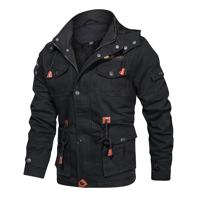 Jacket Men Thick Warm  Bomber  Jackets Mens Outwear Fleece  Hooded Windbreaker C - £221.65 GBP