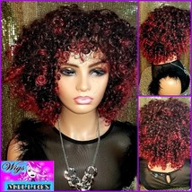 Marcy" Afro Kinky Curly,  burgundy Synthetic wig, full cap Wig, Glueless wig, Ha - $73.00