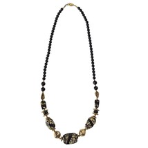 Boho Chunky Black Gold Beaded Stones Discs Necklace Womens Costume Jewelry - £21.40 GBP