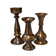 Set of 3 Graduated Lacquered Brass Candle Holders India 11.5, 9 and 8.25 Inches - £23.04 GBP
