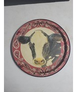 Tin Cow Farmhouse Decor Paisley Red &amp; Black Round Appx 14” - $9.90