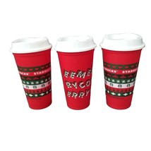 Starbucks Reusable Hot Cup Christmas Holiday Merry Coffee W/Lid Lot of T... - $8.79