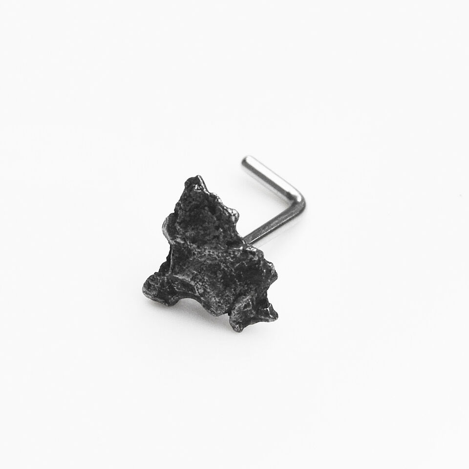 Genuine Campo del Cielo Meteorite Nose Stud - L Bend Shape - 316L Surgical Steel