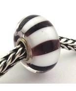 Authentic Trollbeads Murano Glass Black &amp; White Stripe Bead Charm, 61304... - $23.75