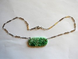 VINTAGE CARVED JADE JADEITE SILVER TONE CHAIN NECKLACE - $70.05