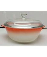 Vintage Glasbake Orange/Red Fade White Milk Glass Dish J-514 2 QT w/ Lid... - £31.35 GBP