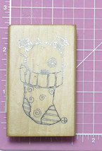 Inkadinkado Wood Mounted Rubber Stamp Puppy Dog In A Christmas Stocking - £8.89 GBP