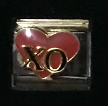 XO Red Heart GOLD TRIM ITALIAN CHARM Link 9MM K2022BG4 - $13.50