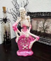 Halloween Skeleton LAZY BONZ Pink Tombstone Resin Figurine Statue 11.75&quot; - $36.99