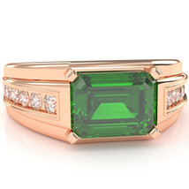 Men&#39;s Lab-Created Emerald Diamond Channel Ring In Solid 14k Rose Gold - £758.58 GBP