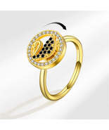 Black Cubic Zirconia &amp; 18K Gold-Plated Rotating Swan Open Ring - £11.04 GBP